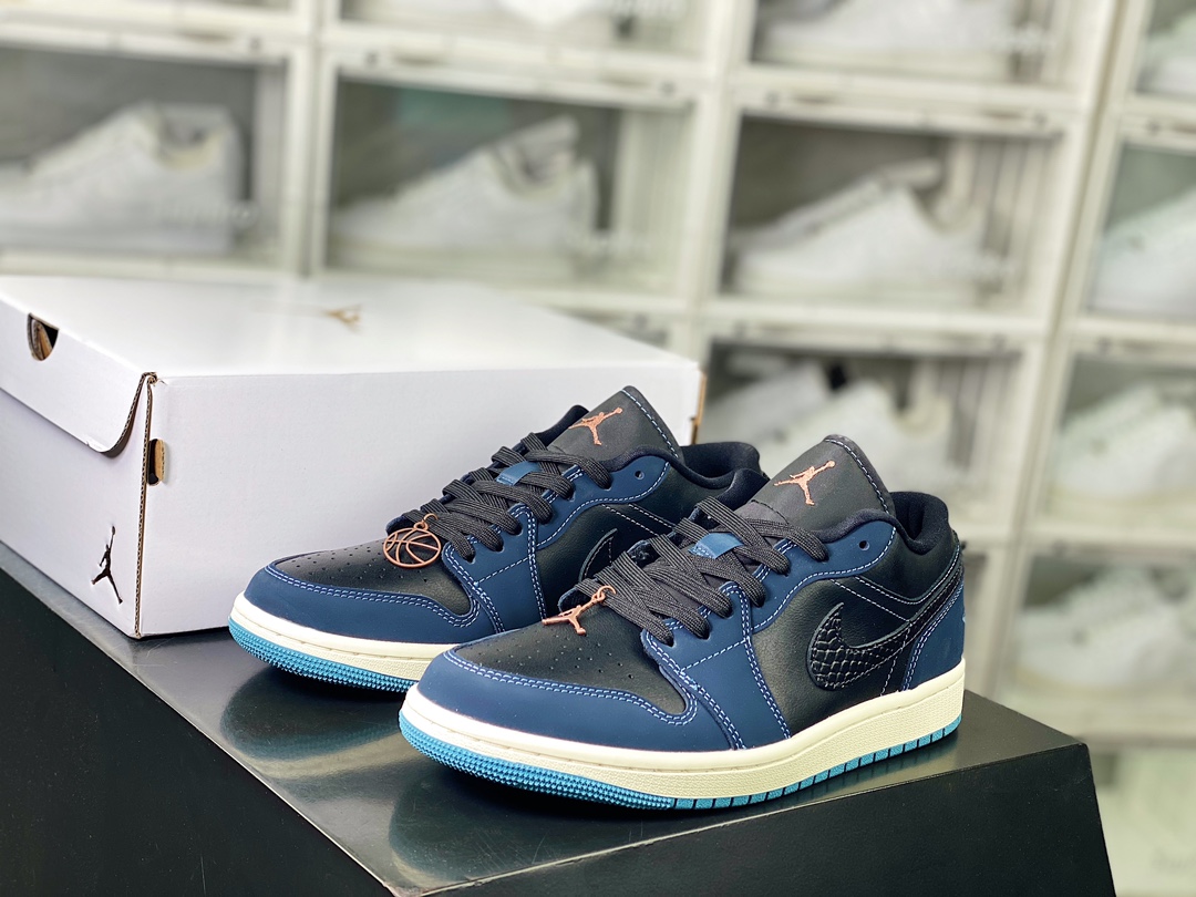 220 Air Jordan 1 Low”Black Blue Aqua”AJ1乔丹一代低帮篮球鞋“藏蓝黑蛇纹钩子”FJ5478-010