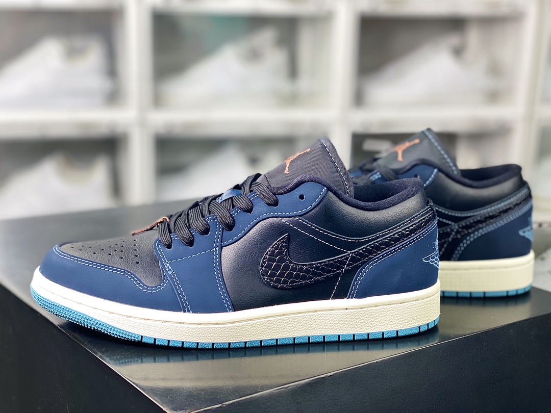 220 Air Jordan 1 Low"Black Blue Aqua"AJ1乔丹一代低帮篮球鞋“藏蓝黑蛇纹钩子”FJ5478-010