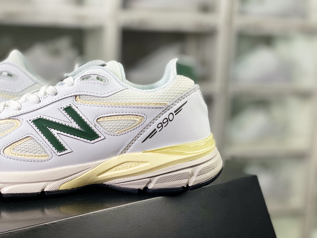 240 New Balance in USA M990V4”Calcium/Forest Green”系列美产跑步鞋“白绿米黄”U990TC4