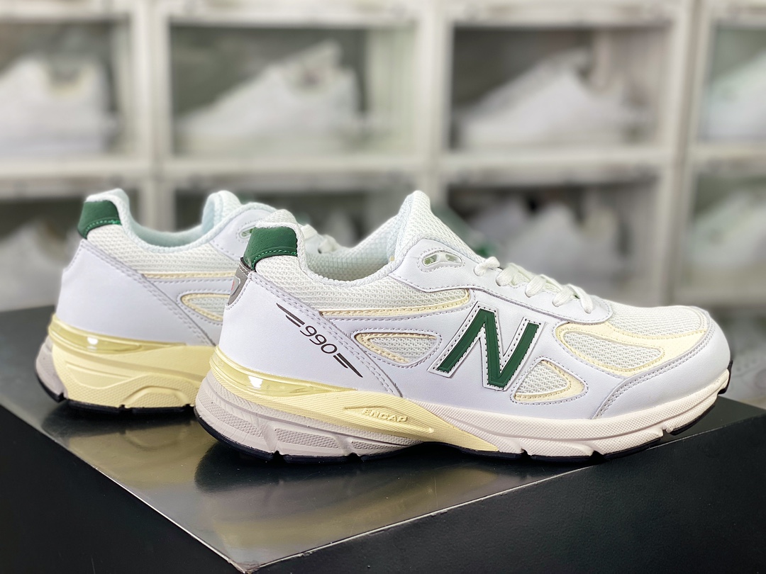 240 New Balance in USA M990V4”Calcium/Forest Green”系列美产跑步鞋“白绿米黄”U990TC4