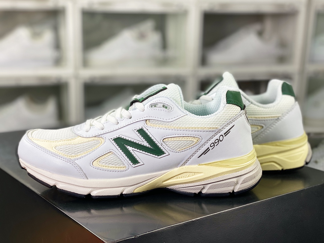 240 New Balance in USA M990V4”Calcium/Forest Green”系列美产跑步鞋“白绿米黄”U990TC4