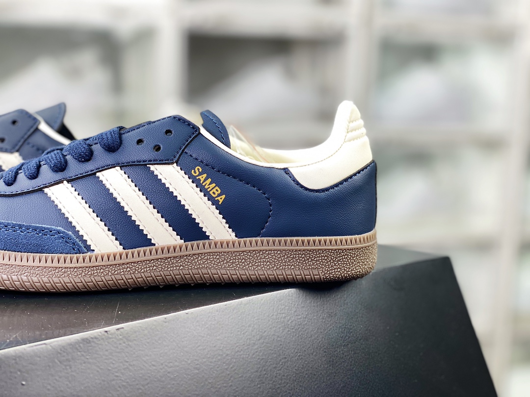 130 三叶草Adidas Originals Samba Vegan OG桑巴舞系列板鞋“皮革藏蓝米白生胶底”ID2056