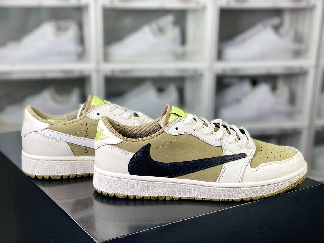 400 Travis Scott x 【Nike】 Air Jordan 1 Low OG SP”Neutral Olive”AJ1乔丹篮球鞋“TS联名白摩卡绿黑倒钩6.0”FZ3124-200