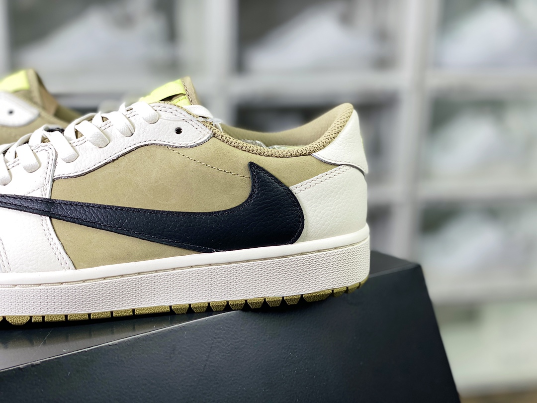 400 Travis Scott x 【Nike】 Air Jordan 1 Low OG SP”Neutral Olive”AJ1乔丹篮球鞋“TS联名白摩卡绿黑倒钩6.0”FZ3124-200