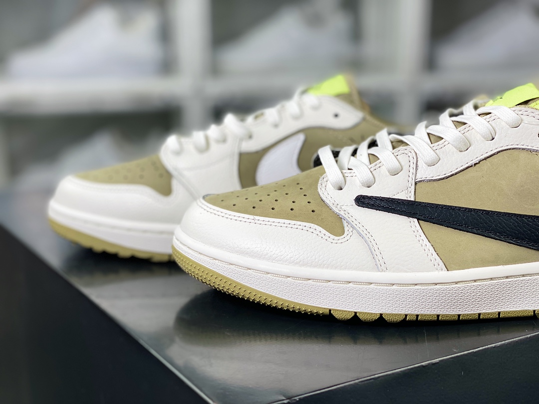 400 Travis Scott x 【Nike】 Air Jordan 1 Low OG SP”Neutral Olive”AJ1乔丹篮球鞋“TS联名白摩卡绿黑倒钩6.0”FZ3124-200