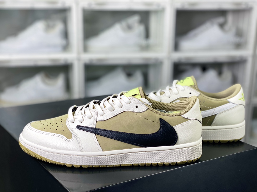 400 Travis Scott x 【Nike】 Air Jordan 1 Low OG SP”Neutral Olive”AJ1乔丹篮球鞋“TS联名白摩卡绿黑倒钩6.0”FZ3124-200