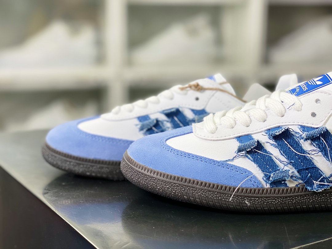 140 Adidas Originals Samba Vegan OG"Denim"桑巴舞板鞋“白浅蓝牛仔缝纫碎布”IG1024