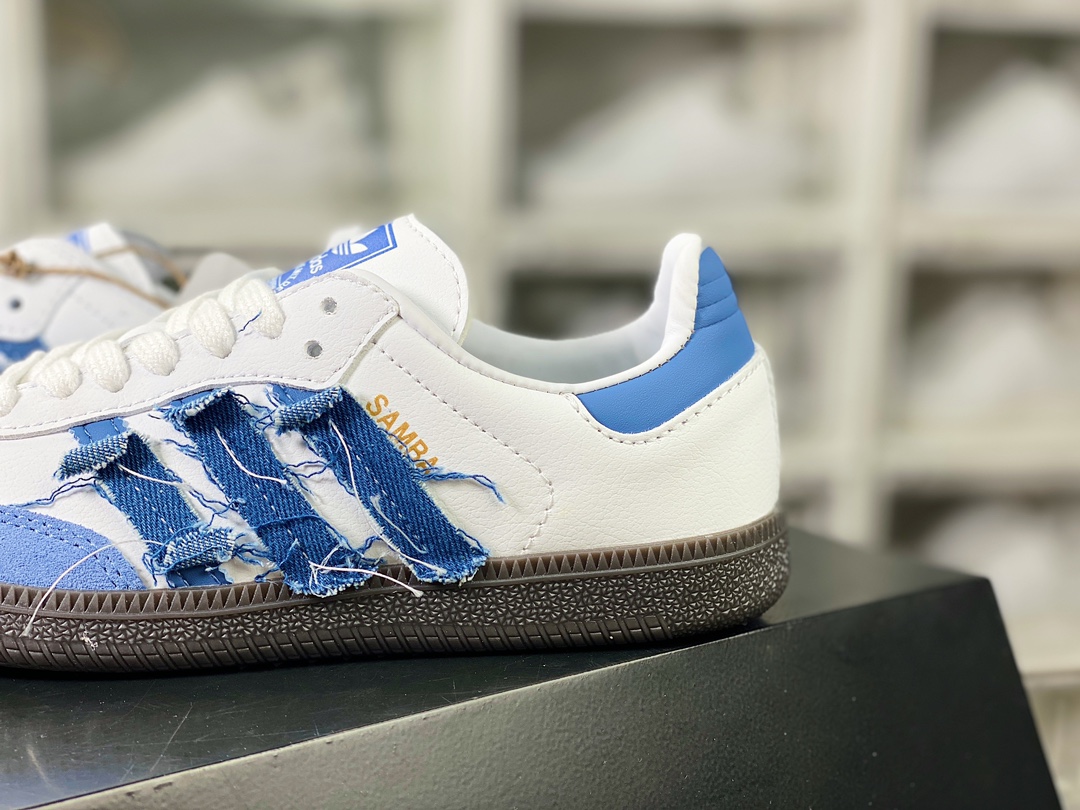 140 Adidas Originals Samba Vegan OG"Denim"桑巴舞板鞋“白浅蓝牛仔缝纫碎布”IG1024