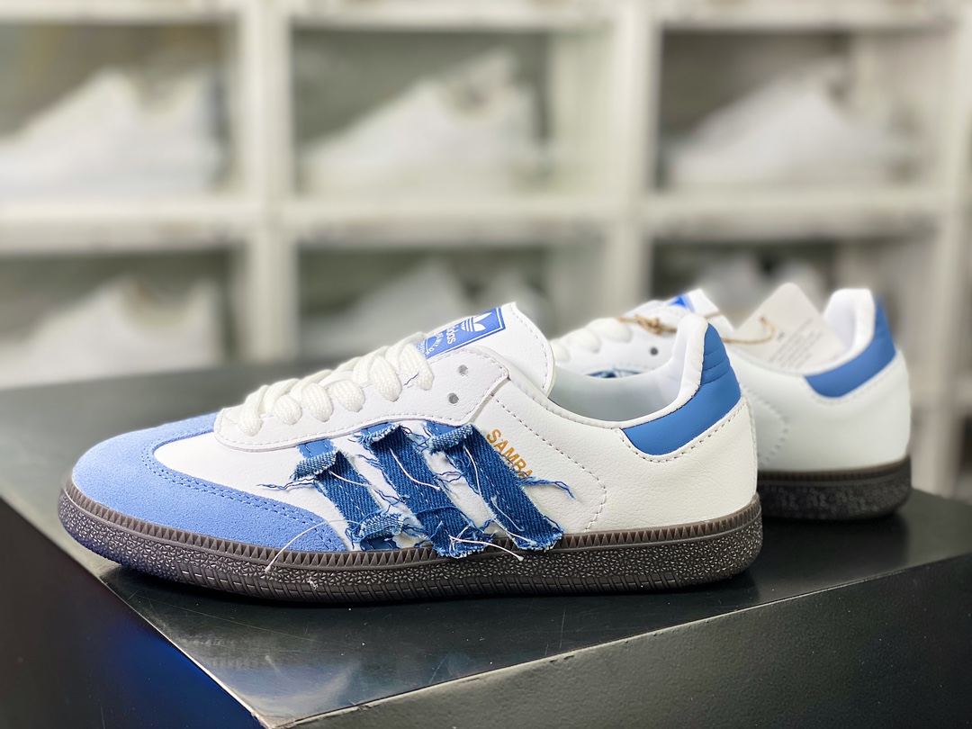 140 Adidas Originals Samba Vegan OG"Denim"桑巴舞板鞋“白浅蓝牛仔缝纫碎布”IG1024