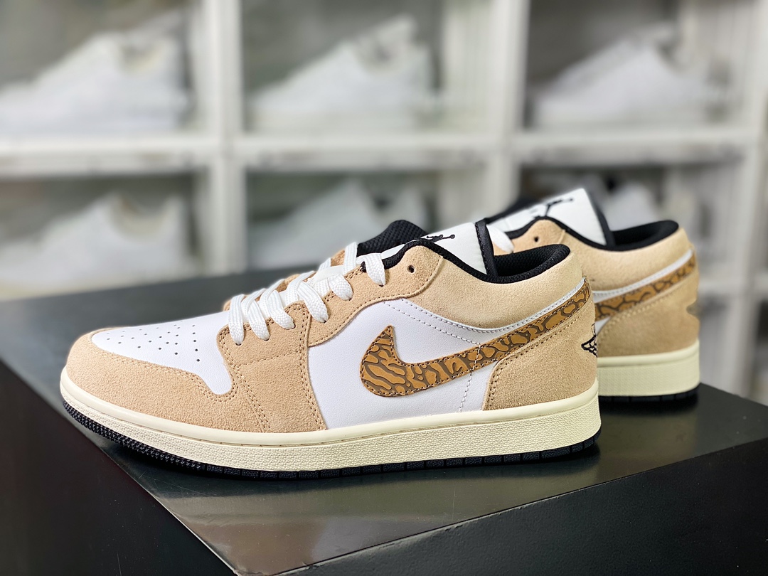 Air Jordan 1 Low SE ”Brown Elephant Print” AJ1 Jordan first generation low-top classic basketball shoes ”Brown and white elephant cracked pattern” DZ4130-201