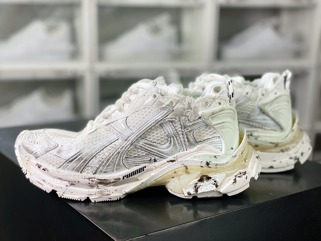 BALENCIAGA Runner Sneaker”White/Black/Khaki”2.0 jogging series low-top jogging shoes ”2.0 deconstruction destruction white black khaki yellow”