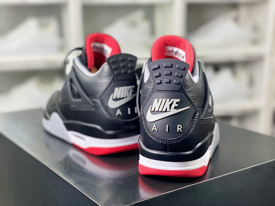 Air Jordan 4 Retro ”Bred Reimagined” Michael Jordan AJ4 mid-top basketball shoes ”Leather Edition Black and Red Bulls” FV5029-006