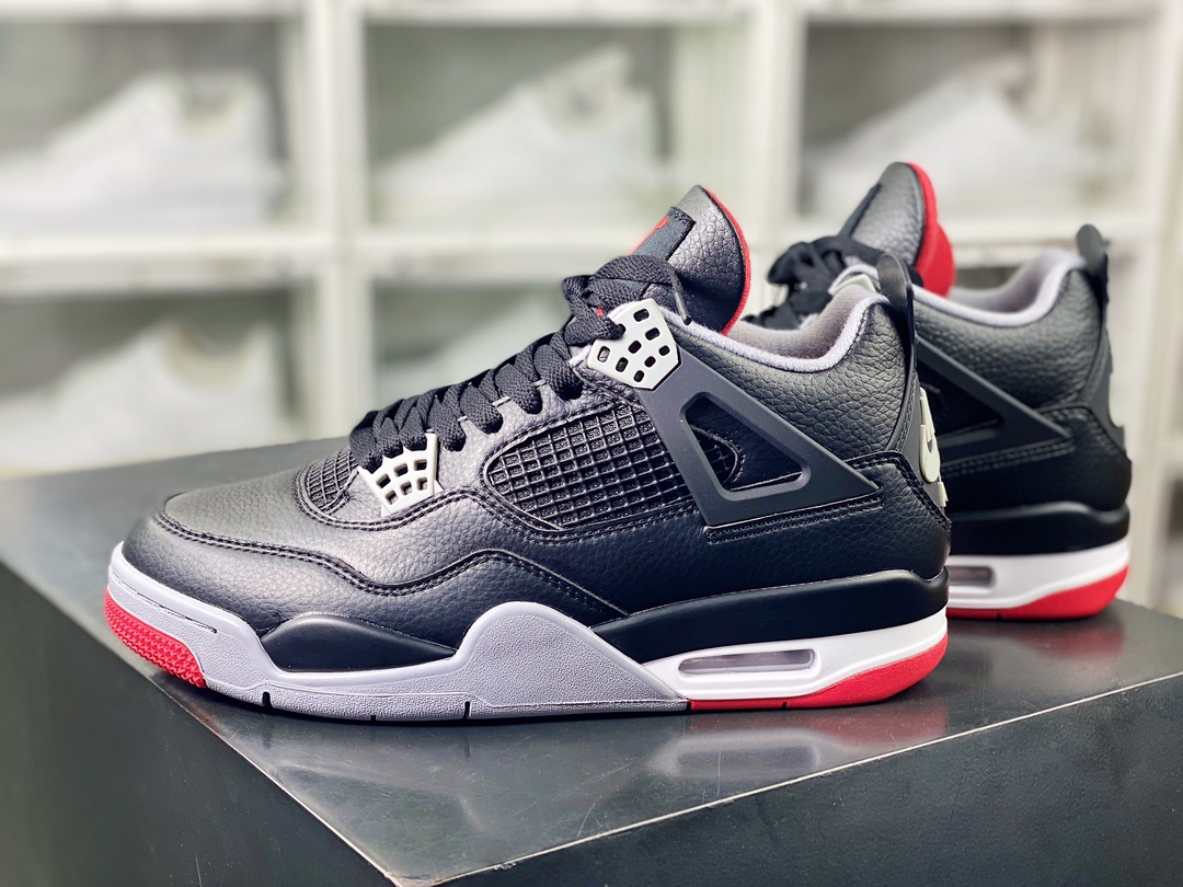 Air Jordan 4 Retro ”Bred Reimagined” Michael Jordan AJ4 mid-top basketball shoes ”Leather Edition Black and Red Bulls” FV5029-006