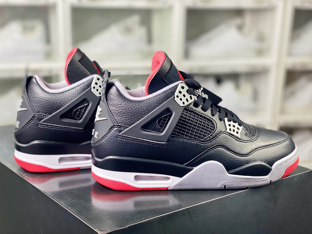 Air Jordan 4 Retro ”Bred Reimagined” Michael Jordan AJ4 mid-top basketball shoes ”Leather Edition Black and Red Bulls” FV5029-006