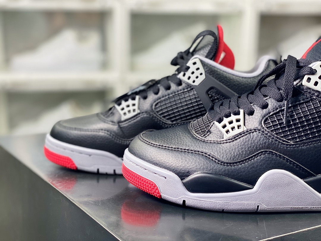 Air Jordan 4 Retro ”Bred Reimagined” Michael Jordan AJ4 mid-top basketball shoes ”Leather Edition Black and Red Bulls” FV5029-006