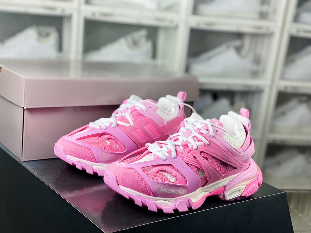 480 巴黎世家BALENCIAGA Track Trainers 3.0代复古慢跑鞋“芭比粉白”542436 W3SU5 5090