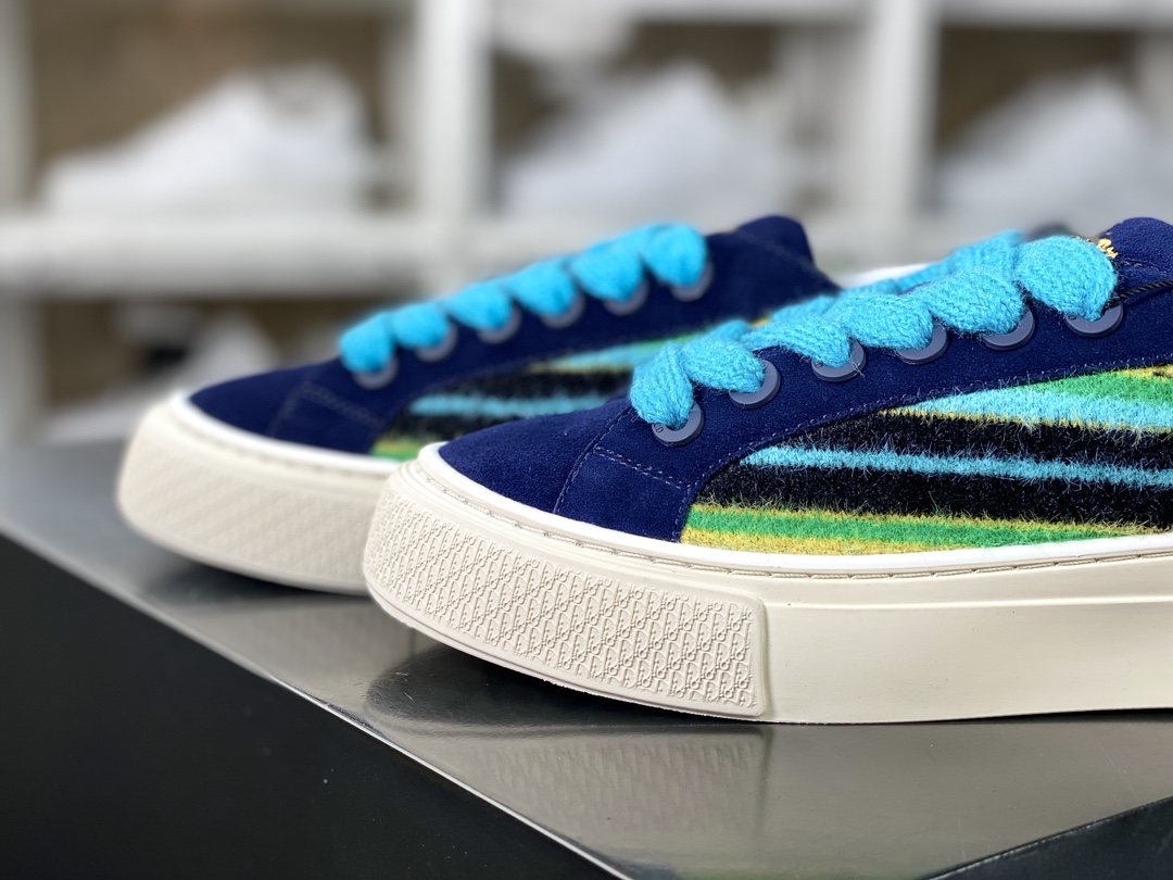 Dior B33 Low Top Sneakers”Oblique”B33 series low-top classic sneakers ”suede navy blue green black stripes” 3SN303ZWR_H551