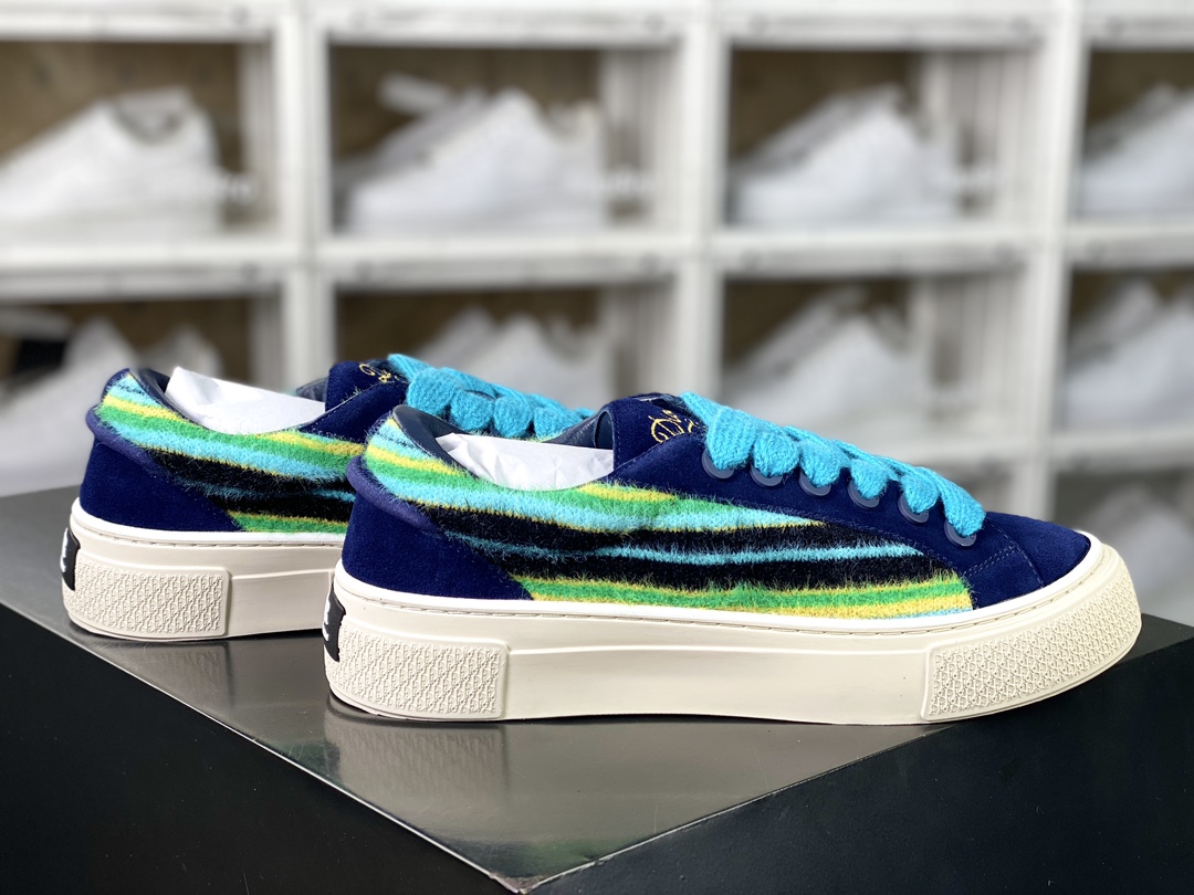 Dior B33 Low Top Sneakers”Oblique”B33 series low-top classic sneakers ”suede navy blue green black stripes” 3SN303ZWR_H551