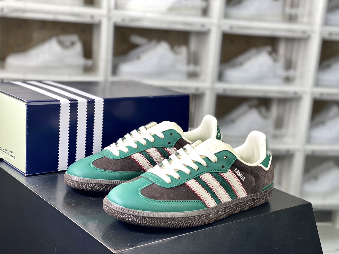 200 Adidas Originals Samba OG”Brown Green”桑巴舞板鞋“联名深蓝棕褐米白”ID6022