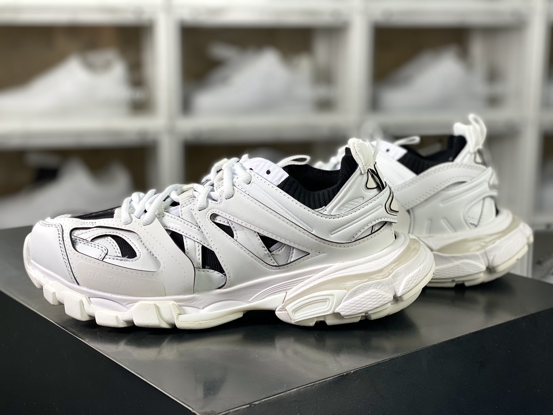 450 巴黎世家BALENCIAGA Track SOCK Trainers 3.0代针织版系列低帮慢跑鞋“针织白黑LOGO”736328 W3SKC 9010