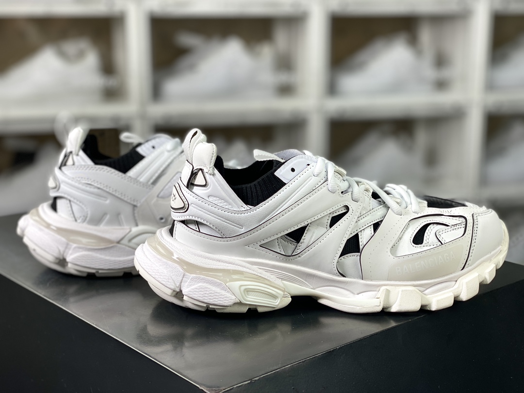 450 巴黎世家BALENCIAGA Track SOCK Trainers 3.0代针织版系列低帮慢跑鞋“针织白黑LOGO”736328 W3SKC 9010