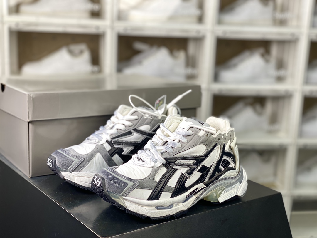 500 巴黎世家BALENCIAGA Runner Sneaker”White/Grey/Marble”2.0慢跑鞋“2.0解构破坏白黑大理石纹做旧”772774 W3RNY 2301