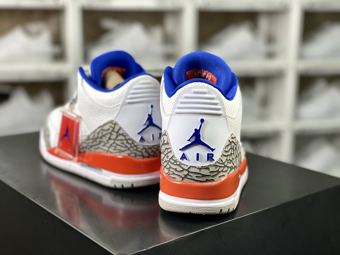 260 Nike Air Jordan 3 Retro"Knicks"迈克尔·乔丹AJ3代中帮篮球鞋“尼克斯白橙蓝爆裂纹”136064-148