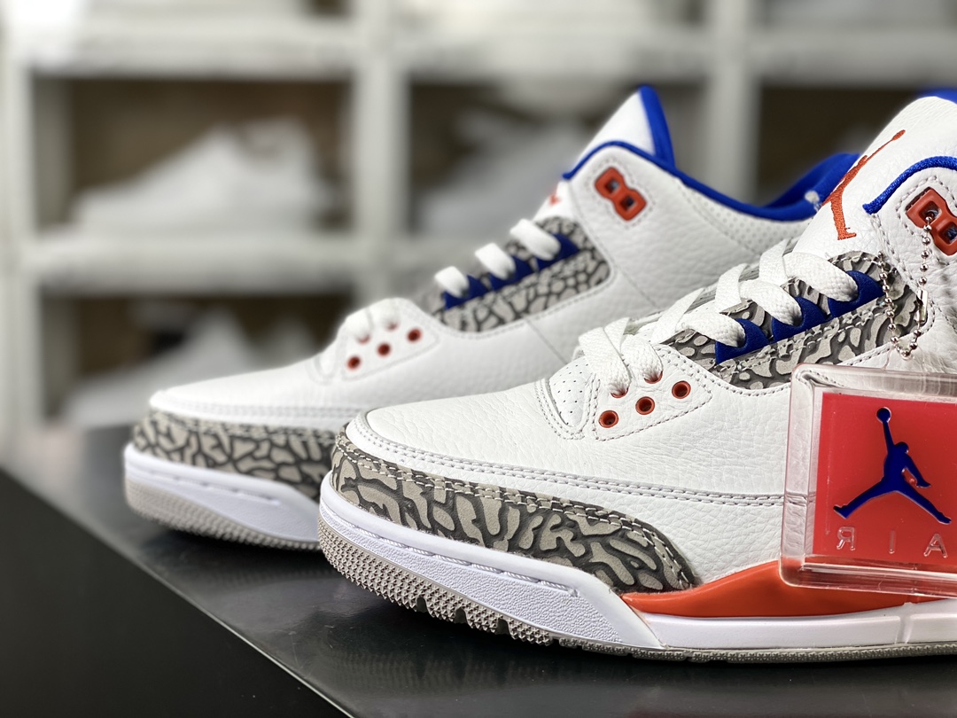 260 Nike Air Jordan 3 Retro"Knicks"迈克尔·乔丹AJ3代中帮篮球鞋“尼克斯白橙蓝爆裂纹”136064-148