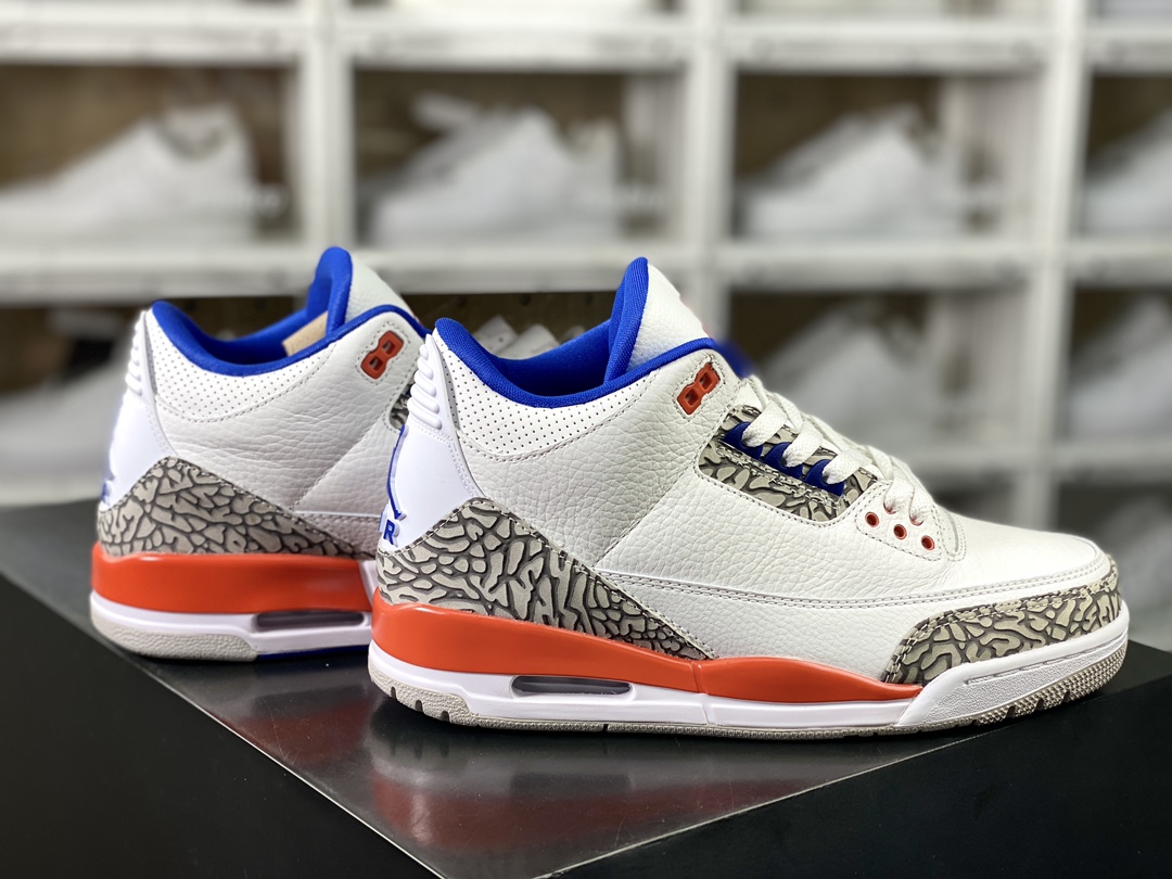 260 Nike Air Jordan 3 Retro"Knicks"迈克尔·乔丹AJ3代中帮篮球鞋“尼克斯白橙蓝爆裂纹”136064-148