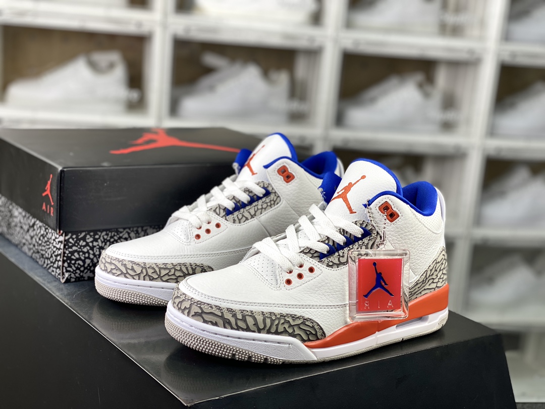 260 Nike Air Jordan 3 Retro”Knicks”迈克尔·乔丹AJ3代中帮篮球鞋“尼克斯白橙蓝爆裂纹”136064-148