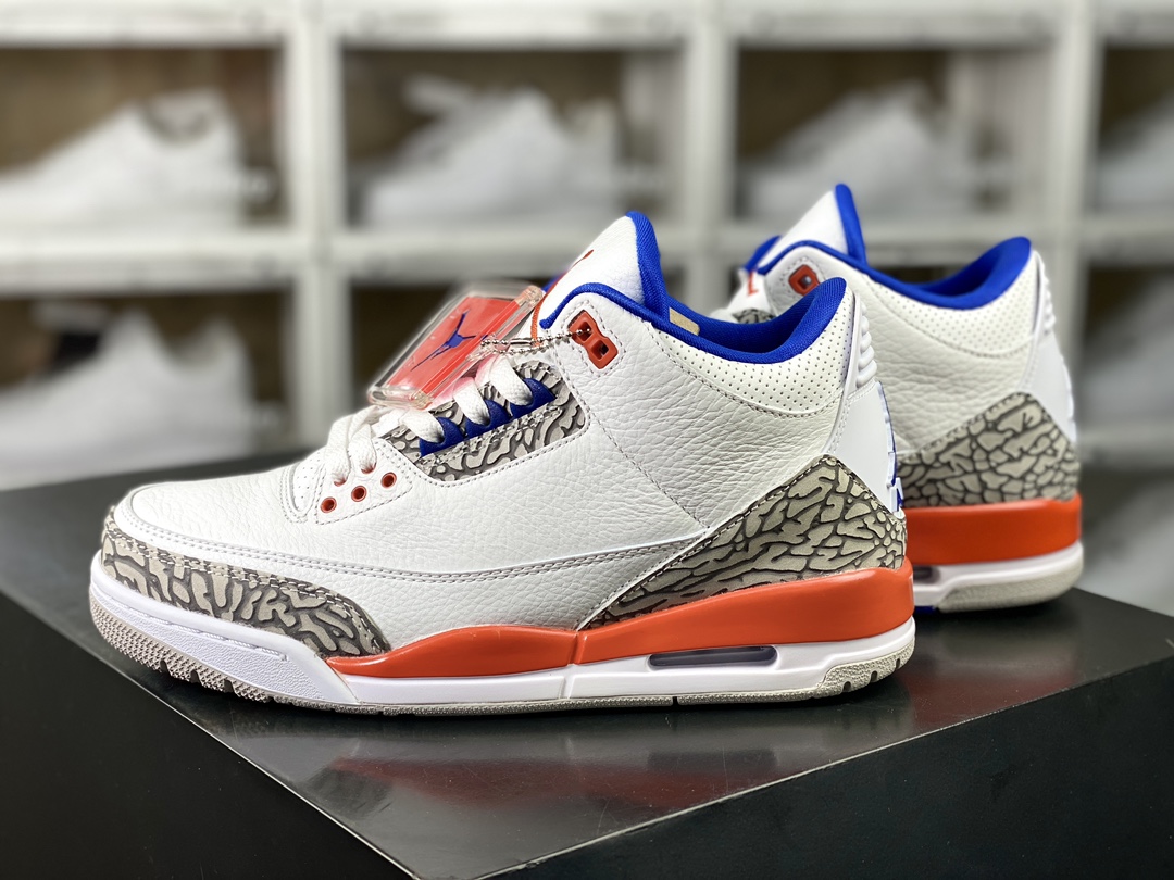 260 Nike Air Jordan 3 Retro"Knicks"迈克尔·乔丹AJ3代中帮篮球鞋“尼克斯白橙蓝爆裂纹”136064-148