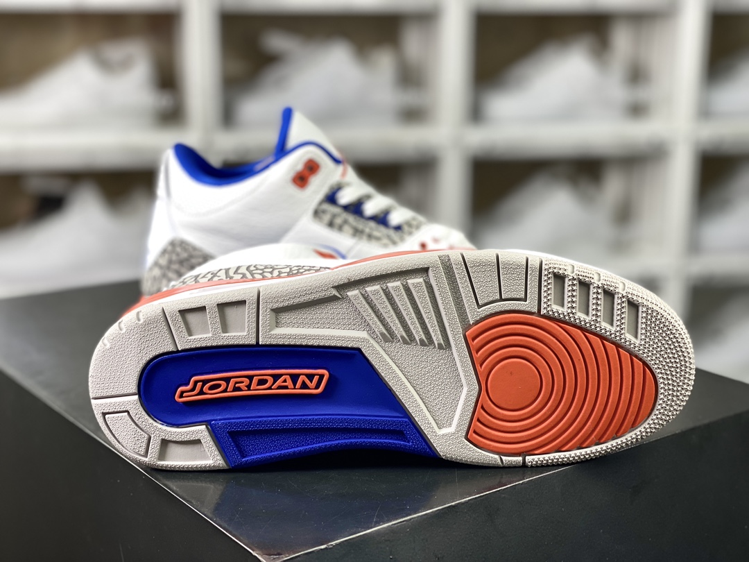 260 Nike Air Jordan 3 Retro"Knicks"迈克尔·乔丹AJ3代中帮篮球鞋“尼克斯白橙蓝爆裂纹”136064-148