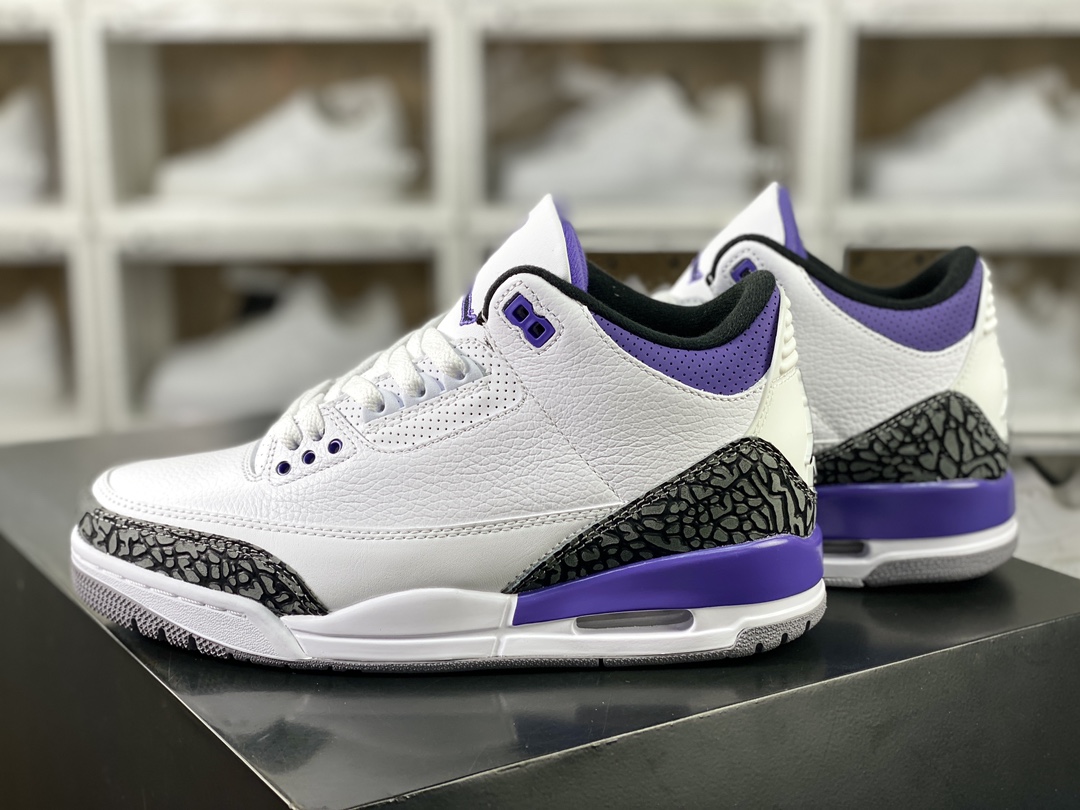 260  Air Jordan 3"Dark Iris"迈克尔·乔丹AJ3代中帮篮球鞋“白葡萄紫水泥爆裂纹”CT8532-105