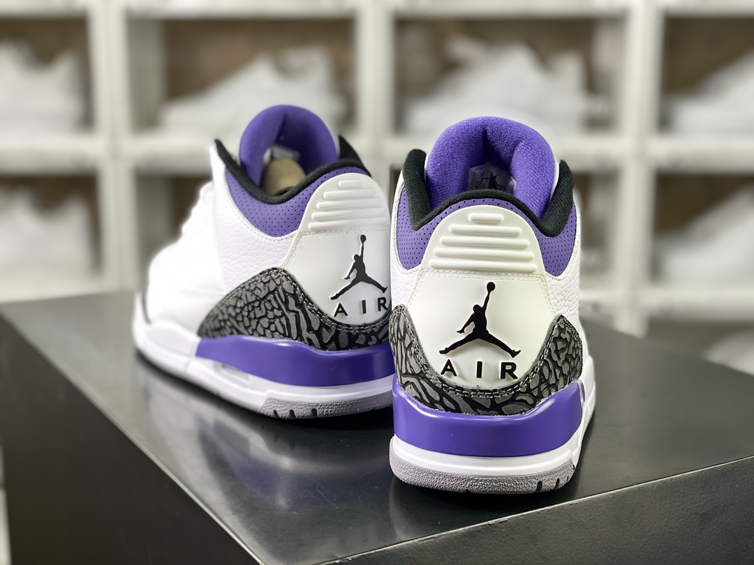 260  Air Jordan 3"Dark Iris"迈克尔·乔丹AJ3代中帮篮球鞋“白葡萄紫水泥爆裂纹”CT8532-105