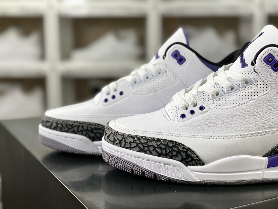 260  Air Jordan 3"Dark Iris"迈克尔·乔丹AJ3代中帮篮球鞋“白葡萄紫水泥爆裂纹”CT8532-105