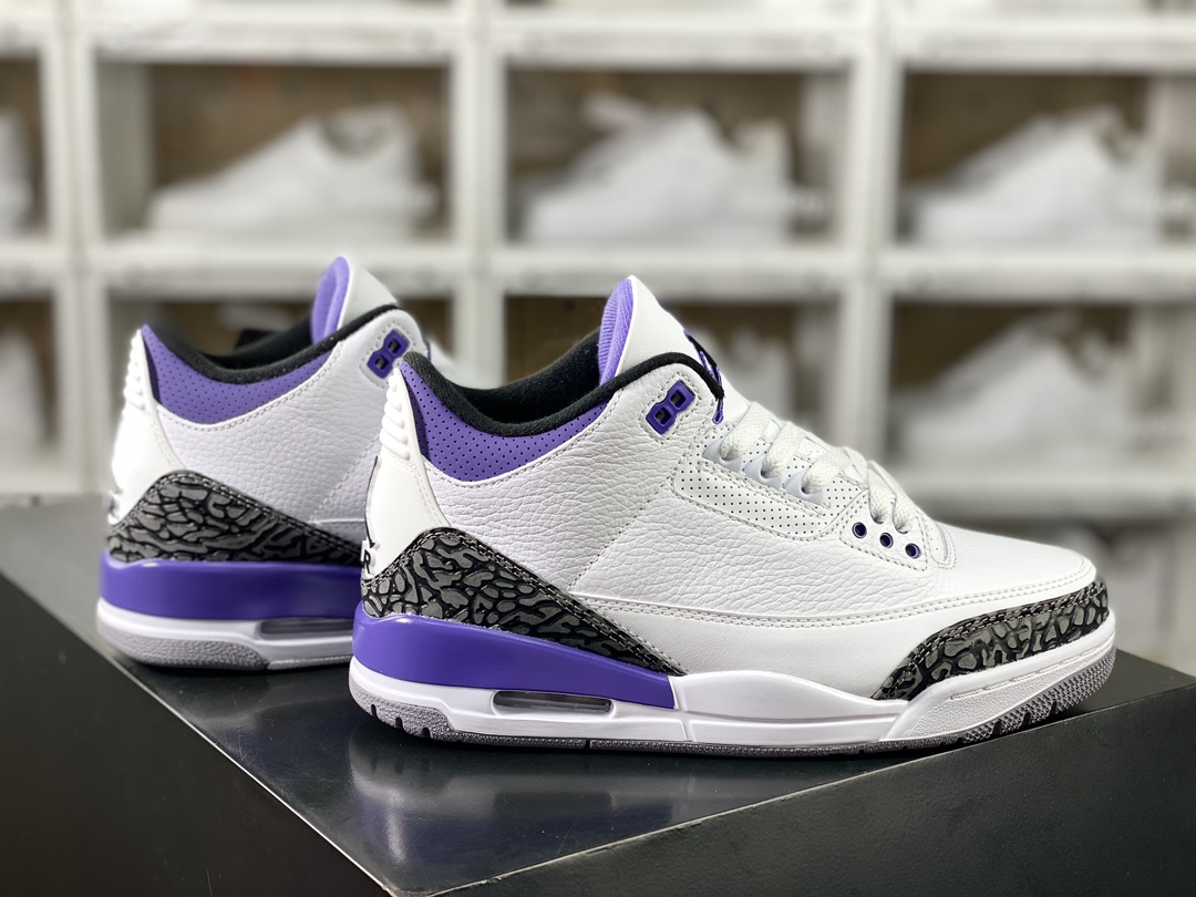 260  Air Jordan 3"Dark Iris"迈克尔·乔丹AJ3代中帮篮球鞋“白葡萄紫水泥爆裂纹”CT8532-105