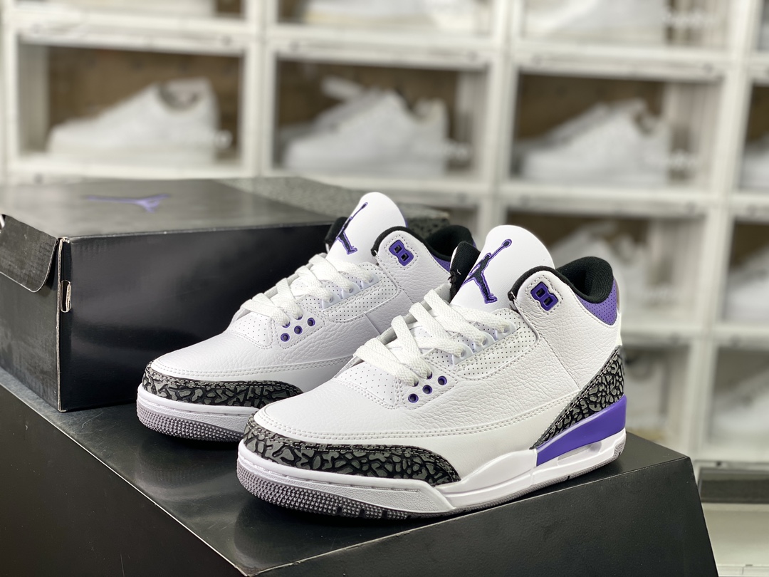 260  Air Jordan 3″Dark Iris”迈克尔·乔丹AJ3代中帮篮球鞋“白葡萄紫水泥爆裂纹”CT8532-105