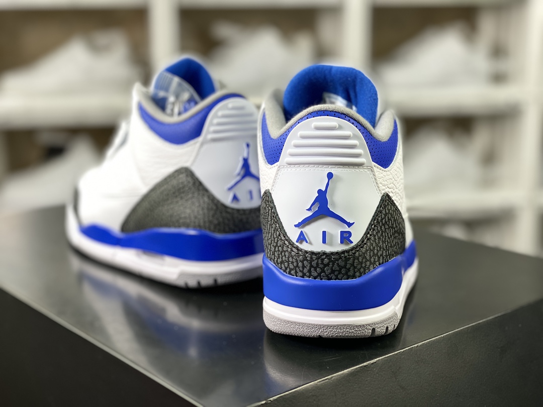 260 Air Jordan 3 Retro”Racer Blue”迈克尔·乔丹AJ3代中帮篮球鞋“白赛车蓝黑爆裂纹”CT8532-145