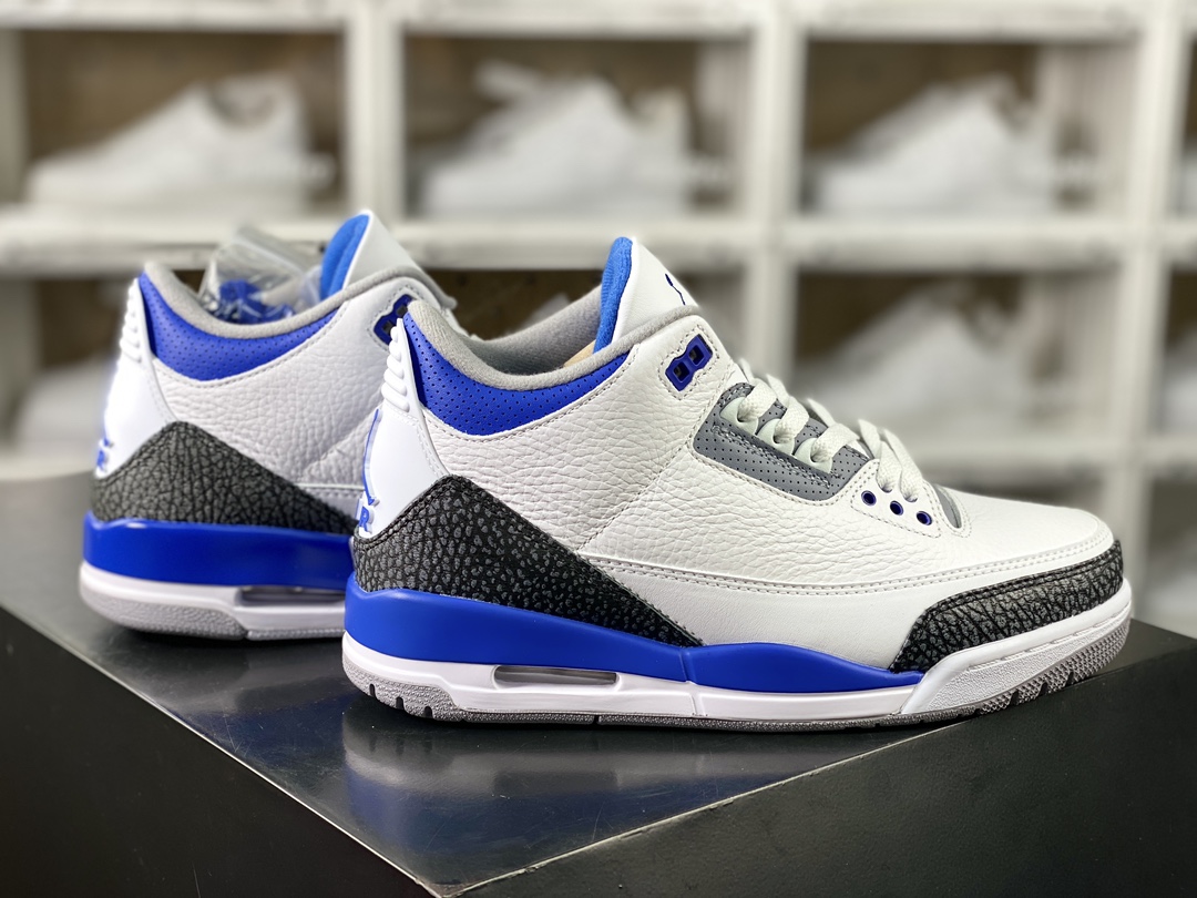 260 Air Jordan 3 Retro”Racer Blue”迈克尔·乔丹AJ3代中帮篮球鞋“白赛车蓝黑爆裂纹”CT8532-145