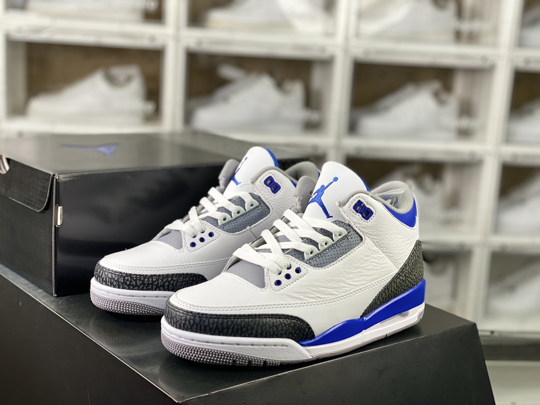 260 Air Jordan 3 Retro”Racer Blue”迈克尔·乔丹AJ3代中帮篮球鞋“白赛车蓝黑爆裂纹”CT8532-145