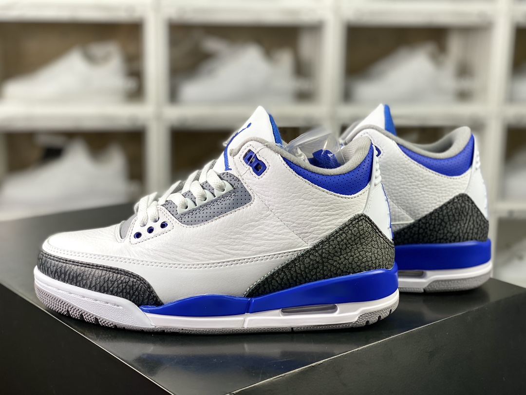 260 Air Jordan 3 Retro”Racer Blue”迈克尔·乔丹AJ3代中帮篮球鞋“白赛车蓝黑爆裂纹”CT8532-145