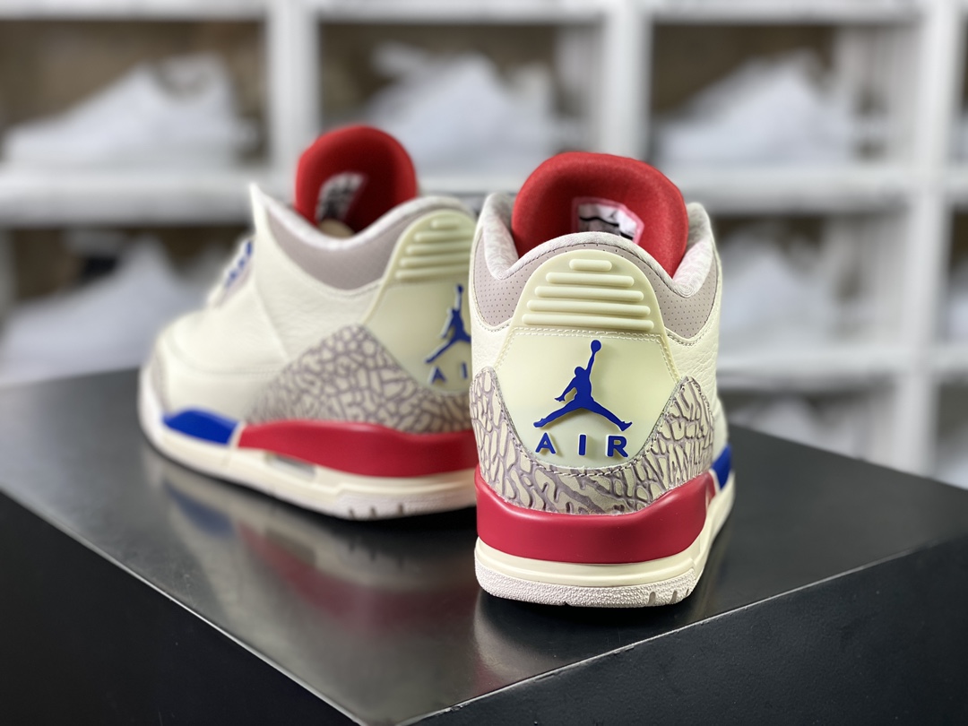 Air Jordan 3 Retro”International Flight”迈克尔·乔丹AJ3代中帮篮球鞋“白红蓝水泥独立日爆裂纹”136064-140