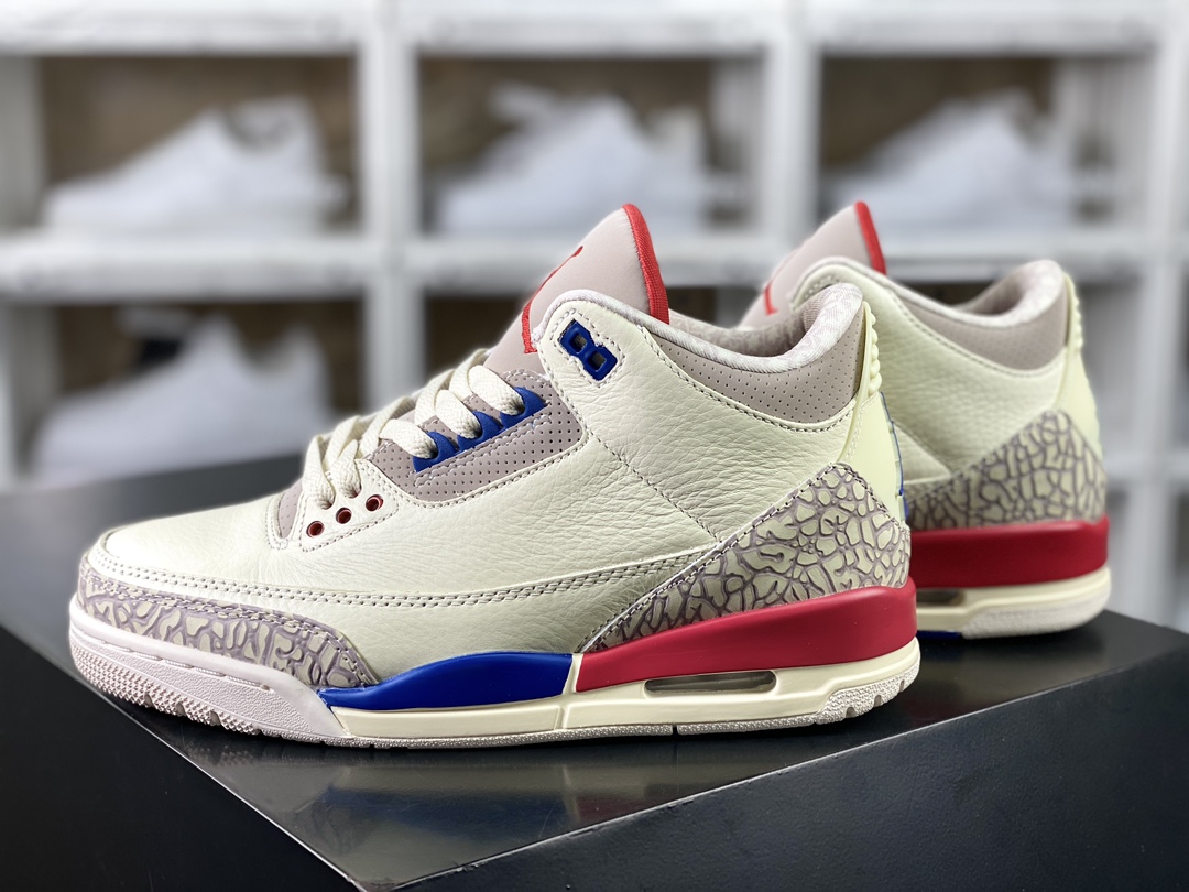 Air Jordan 3 Retro”International Flight”迈克尔·乔丹AJ3代中帮篮球鞋“白红蓝水泥独立日爆裂纹”136064-140