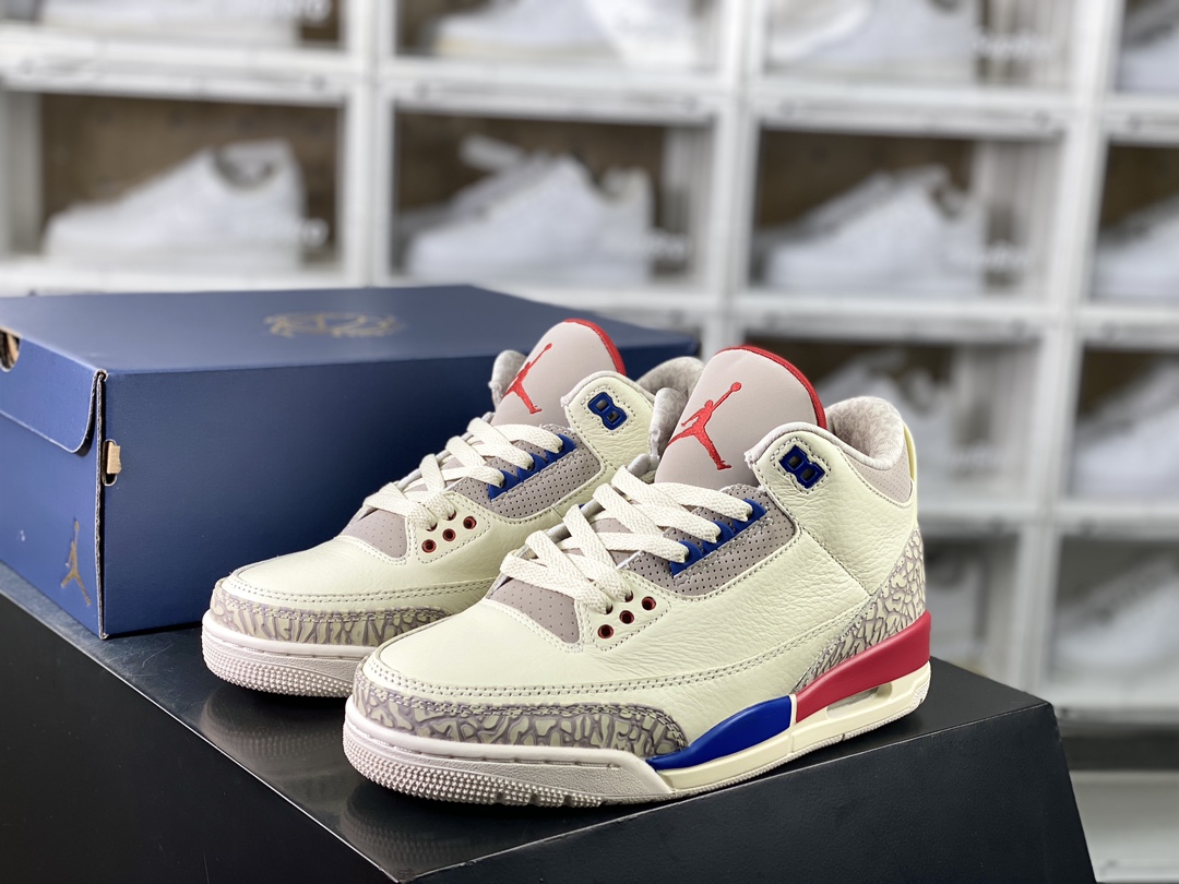 Air Jordan 3 Retro”International Flight”迈克尔·乔丹AJ3代中帮篮球鞋“白红蓝水泥独立日爆裂纹”136064-140