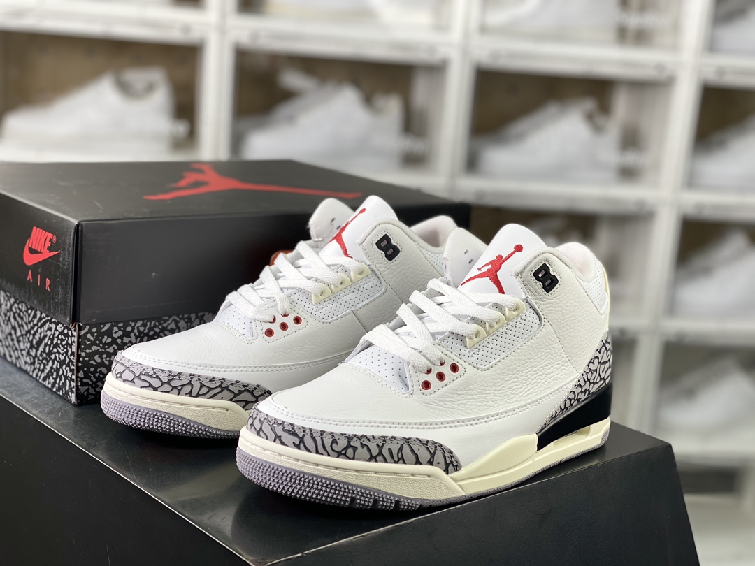 260  Air Jordan 3 Retro”White Cement Reimagined”迈克尔·乔丹AJ3代中帮篮球鞋“白水泥爆裂纹氧化黄”DN3707-100