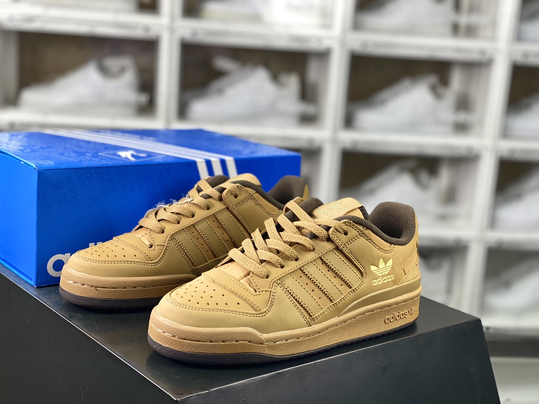 Adidas Originals Forum 84 Exhibit Low 罗马系列魔术贴低帮板鞋“磨砂麦棕黑”ID0989