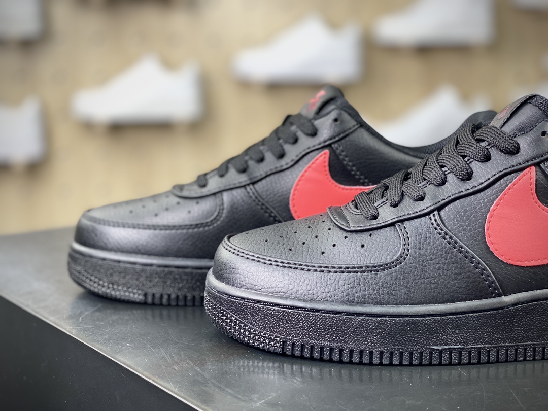 Nike Air Force 1'07 Low”Black/Blue/Jumbo Swoosh” Air Force One Sneakers ”Leather Black Royal Blue Jumbo Hook” CI9553-021