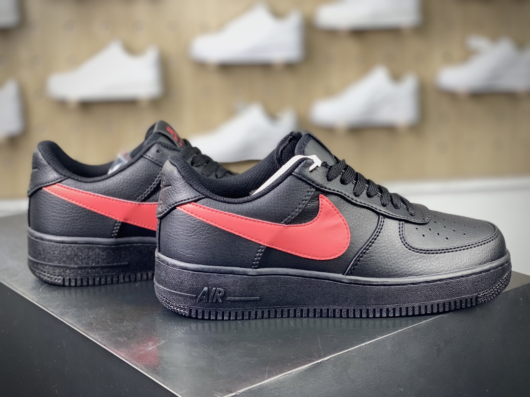 Nike Air Force 1'07 Low”Black/Blue/Jumbo Swoosh” Air Force One Sneakers ”Leather Black Royal Blue Jumbo Hook” CI9553-021