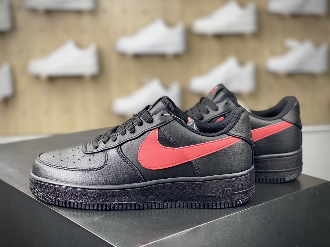 Nike Air Force 1'07 Low”Black/Blue/Jumbo Swoosh” Air Force One Sneakers ”Leather Black Royal Blue Jumbo Hook” CI9553-021