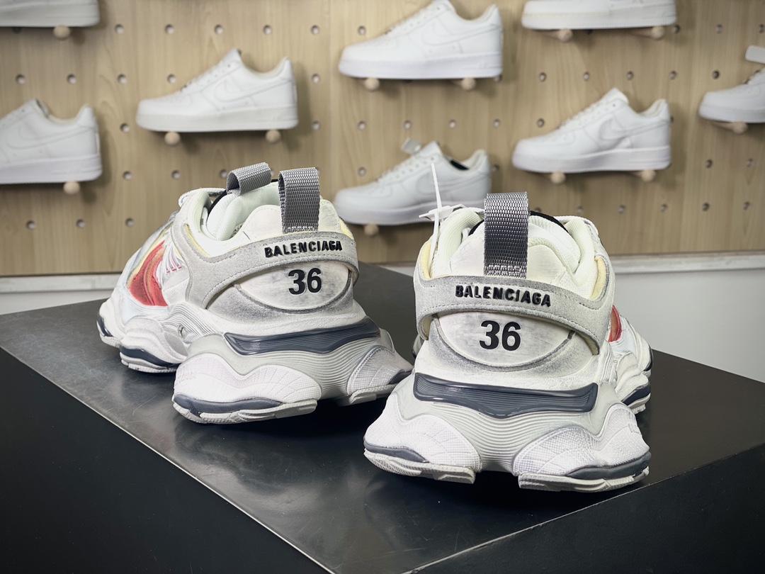 BALENCIAGA Cargo Sneaker 5XL boat series low-top sports shoes ”white, gray and red distressed” 784339 W1MV3 0521